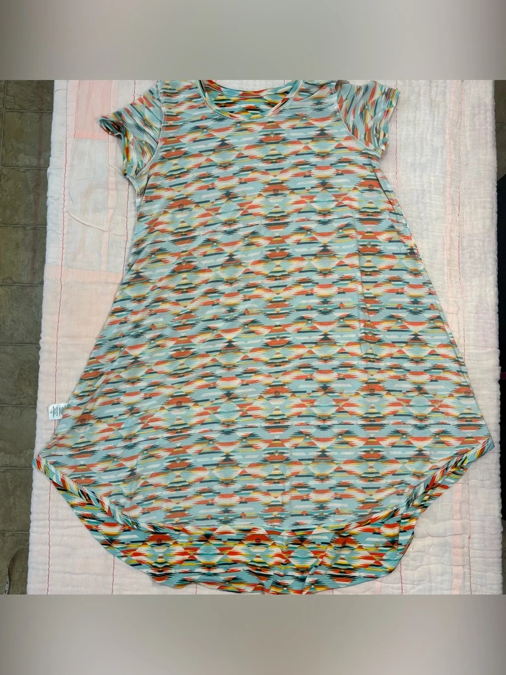 EUC LuLaRoe Girls Scarlett Dress, Sz 12, Aztec Design - Teal, Orange, Yellow - Picture 11 of 13